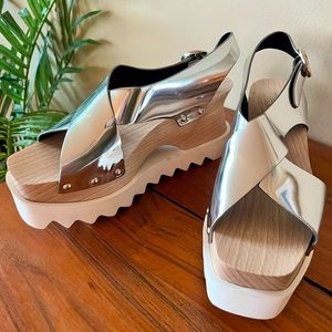 $695 Stella McCartney Taupe Strap Platform Elyse Sandal size 36.5 Wedge Flats
